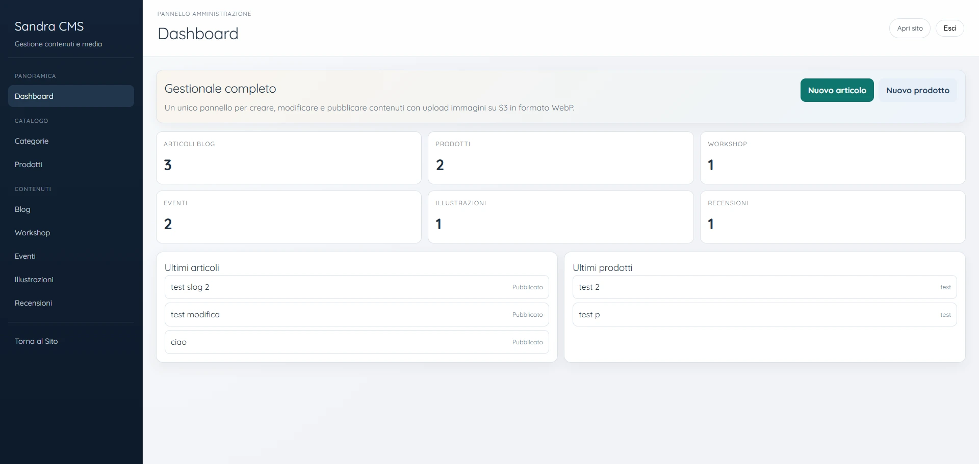 Sito Web di Sandra Mattiazzi - screenshot progetto 2